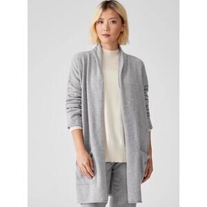 Eileen Fisher Italian Cashmere Sweater Open Cardigan Long Gray Grey Moon Medium